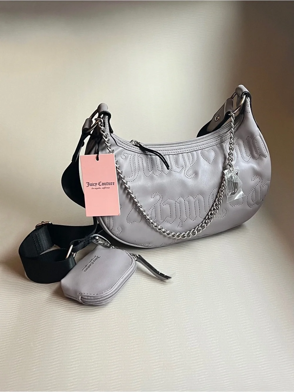 Juicy Couture Quilted Puff Half Moon Crossbody – Grey NWT